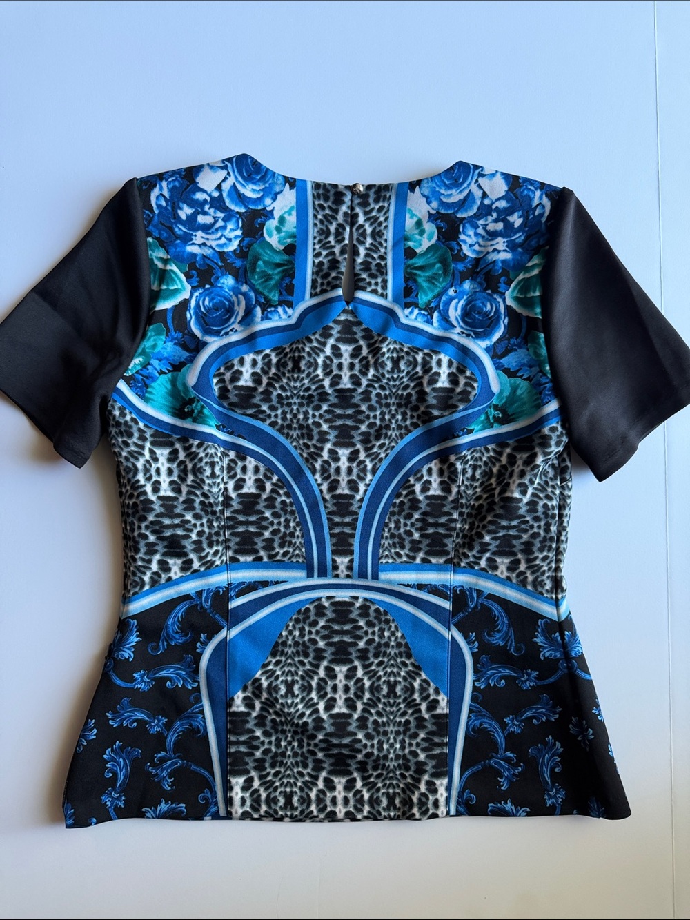 Laundry Shelli Segal Blue & Black Printed Two-Piece Skirt Set sz 8 stretchy KH - Picture 7 of 10